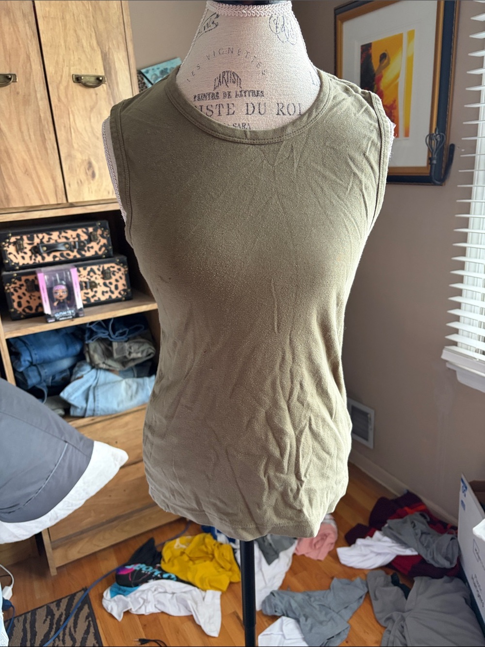 Divided Olive Green Sleeveless Men’s Tank Top - Medium